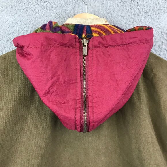 STARTER VINTAGAE‎ 90's Aztec Hood Rugged Forrest Green Thick Jacket Small - Picture 5 of 16